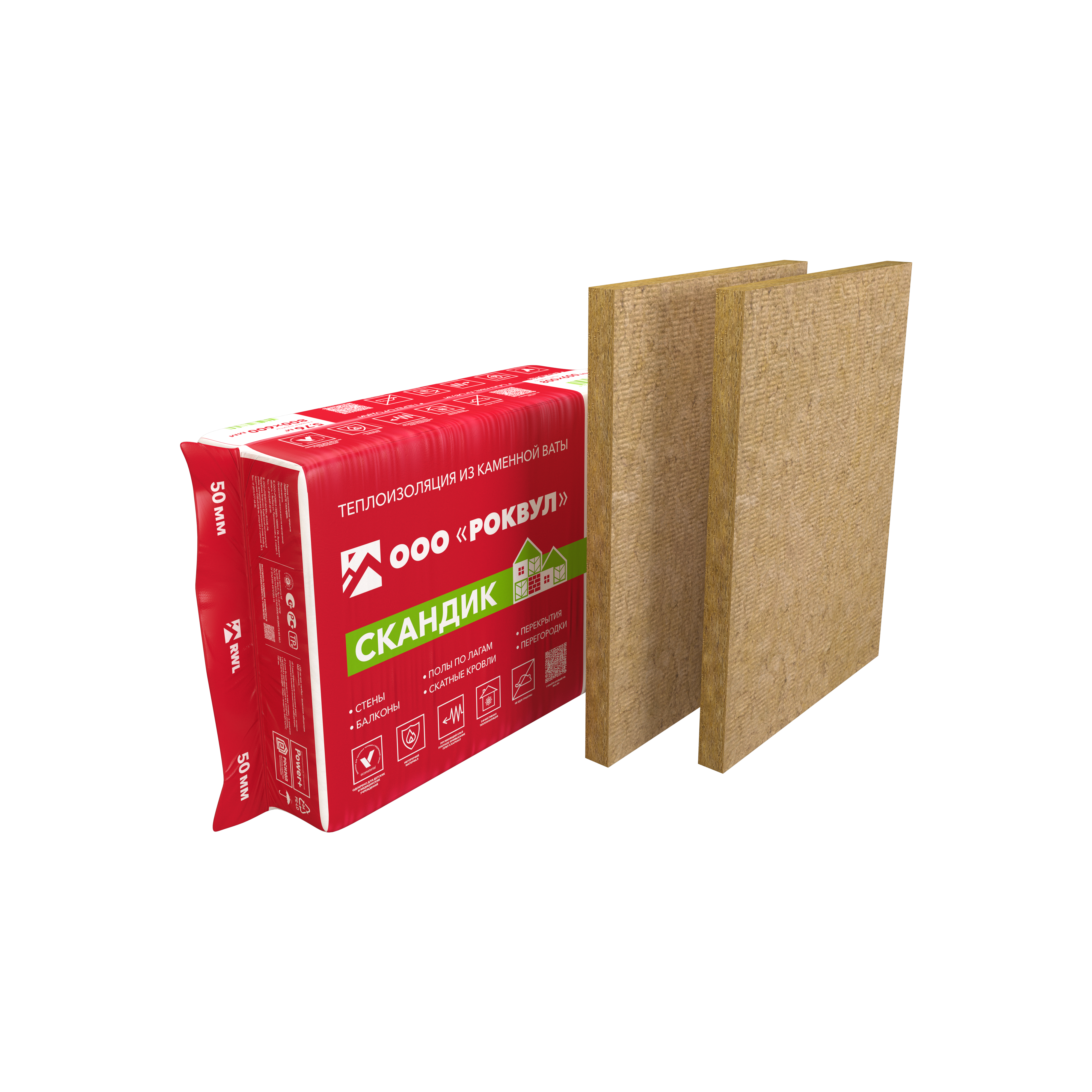 Утеплитель ROCKWOOL ЛайтБаттс Скандик 50*600*800 5,76 м2 0,288 м3 12 шт