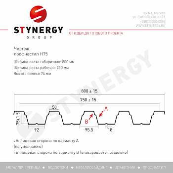 Профлист Stynergy Н75 А PE 0,7 RAL 3005